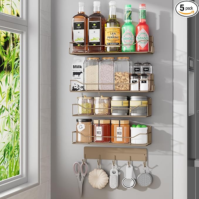 Magnetic Spice Rack for Refrigerator, 5 Pack Metal Strong Magnet Spice by IYEBAU