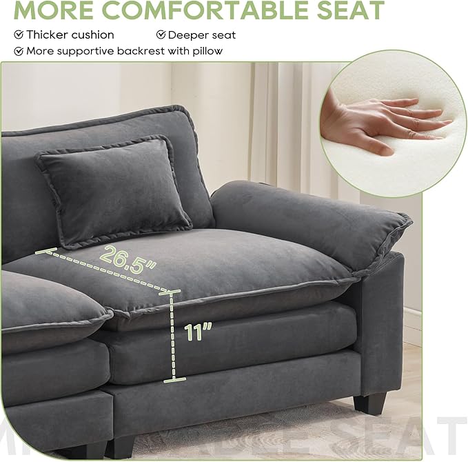 Oprisen 86" Modular Sectional Sofa, Comfy Cloud Couch Sectional Sofa - Image 4