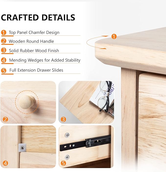 VINGLI Unfinished Solid Wood Dresser Color DIY, 3 Drawer Dresser, Natural - Image 8