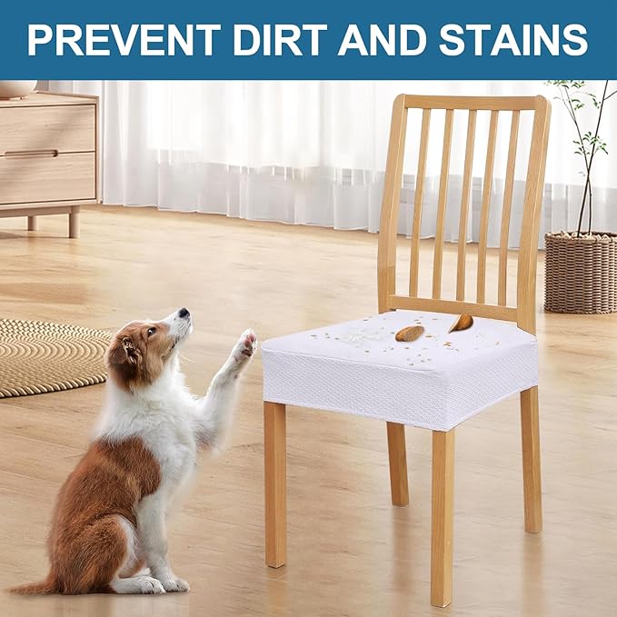 Smiry Waterproof Seat Covers for Dining Room Chairs Set of 8, Stretch Jacquard - Image 6