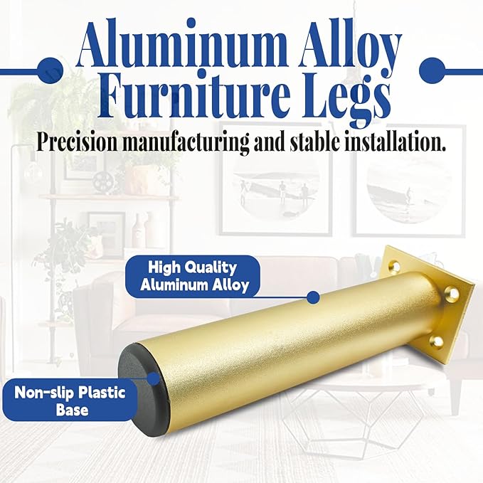 Set of 4 Aluminum Alloy Furniture Legs 10 Inch Height, 1.5 Inch Diameter - Image 3