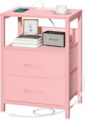 Yoobure Nightstand with Charging Station, Small Night Stand with Fabric Drawers by Yoobure