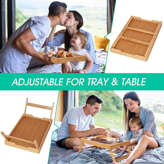 Artmeer Bed Tray Table with Folding Legs, Bamboo Breakfast in Bed - Image 4