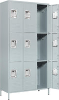 Metal Locker with 9 Doors Employees Locker, Metal Storage Locker with Hooks by Anxxsu