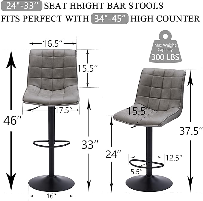 FIRAVOE Swivel Bar Stools Set of 4, Modern Adjustable Bar Stools - Image 2