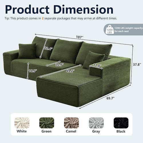 108" Modular Sectional Sofa, Sponge Sofa - Image 2