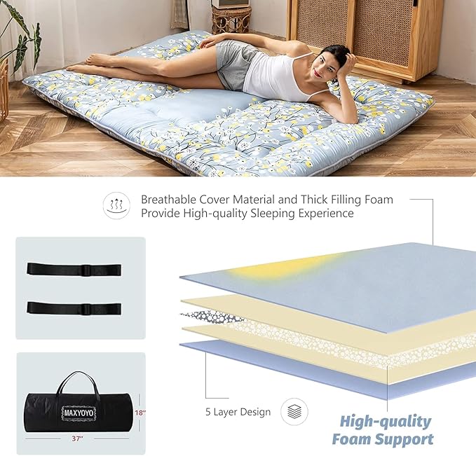 MAXYOYO Little Floal Japanese Futon Floor Mattress, Bed Mattress Topper - Image 4