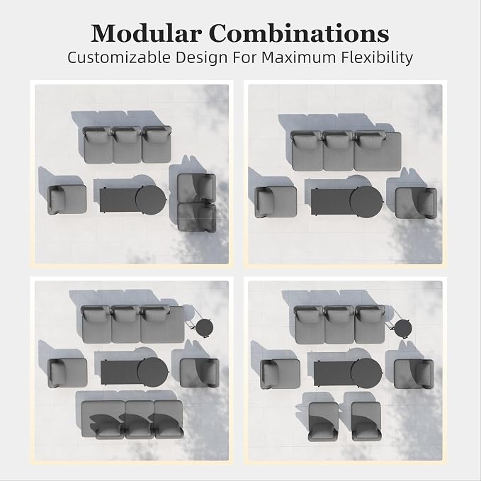 HERA'S HOUSE Metal Patio Furniture Set, Modular 6 Seats and 1 Nesting Coffee - Image 8