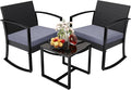 Greesum 3 Pieces Outdoor Furniture Set Patio Bistro Rocking Chairs by BuynowfromGreesum
