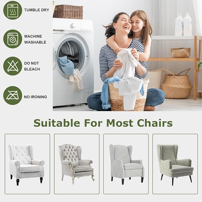 HAOYONG Printed Wingback Chair Covers 2 Pieces Wing Chair Slipcover High - Image 6
