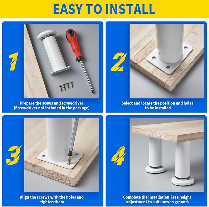 4PCS Adjustable Furniture Couch Cabinet Legs 4.72-7.48 Inch, Heavy Duty - Image 5