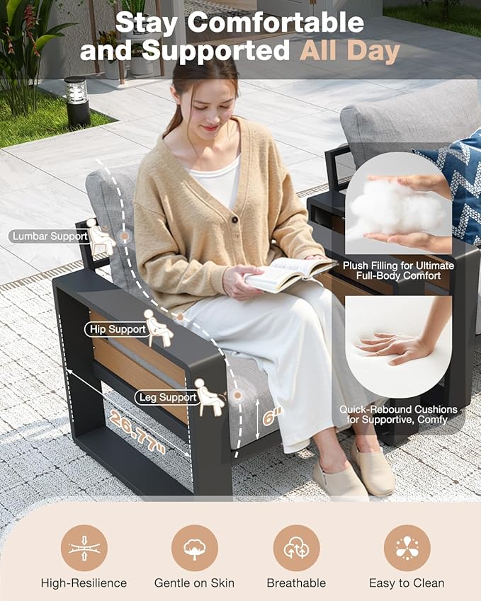 Aoxun Aluminum Patio Furniture Set, 5 Piece Luxury Outdoor Sectional - Image 2