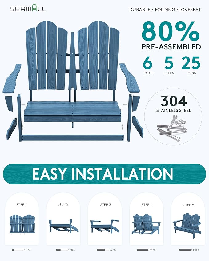 SERWALL 4 Pieces HDPE Patio Adirondack Chair Set, 2 Adirondack Chair - Image 6
