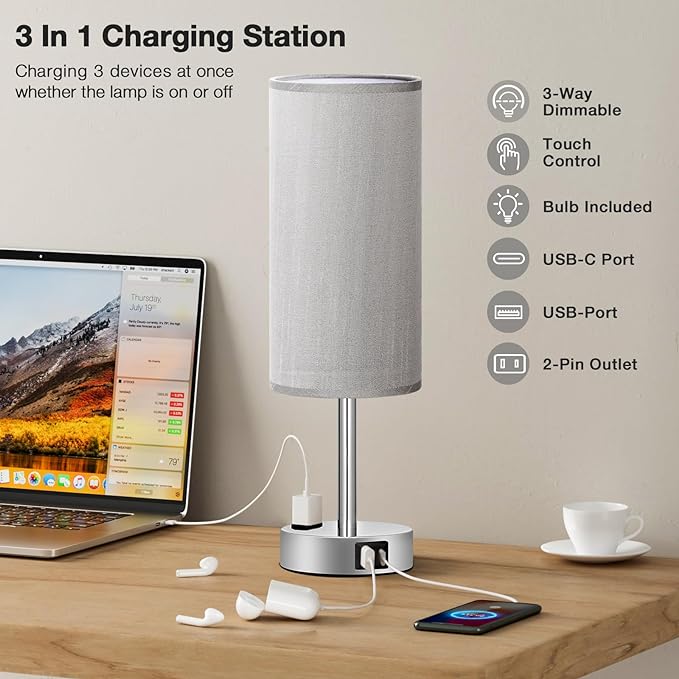 Fenmzee Grey Nightstand Table Lamp - Image 3