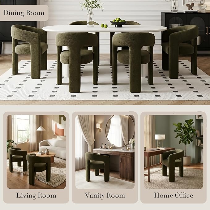 Modern Sherpa Dining Chairs Set of 6, Upholstered Barrel Chairs - Image 5