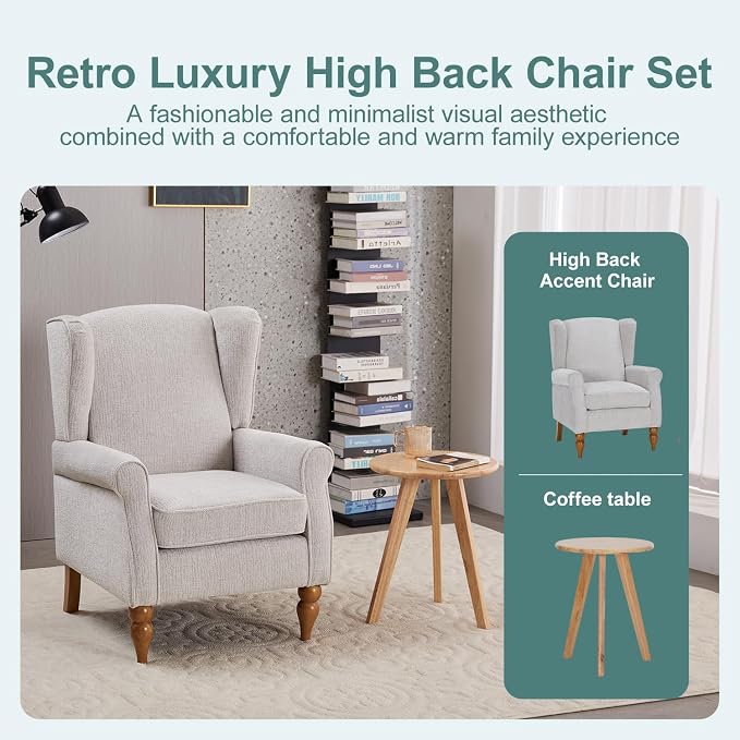 Mid-Century High Wingback Chair Set of 3, Modern Fabric Accent Chair Armchair - Image 4