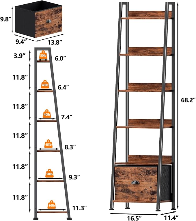 Furologee 6 Tier Ladder Shelf, Ladder Bookshelf - Image 3