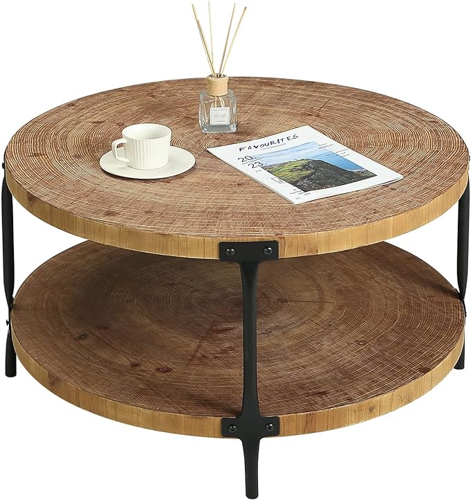 Awescuti Round Boho Wood Coffee Table by Awescuti