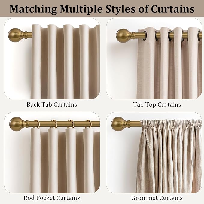 Warm Gold Curtain Rods for Windows 48 to 84 Inch 1" Diameter Adjustable Heavy - Image 4