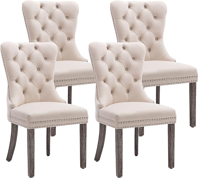 KCC Velvet Dining Chairs Set of 4, Upholstered High-end Tufted Dining Room Chair by KCC
