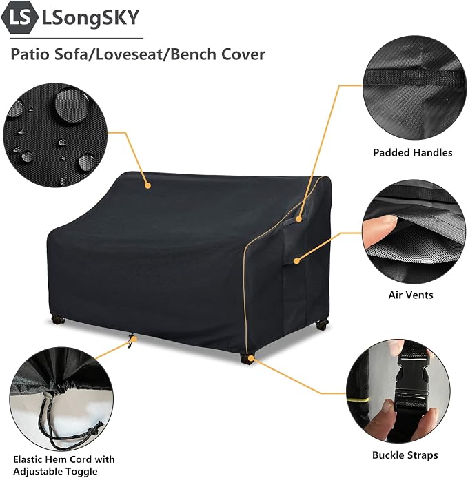 Patio 3-Seater Sofa Cover, Outdoor Couch Cover Fits up to 79W x 38D x 35H Inches - Image 4