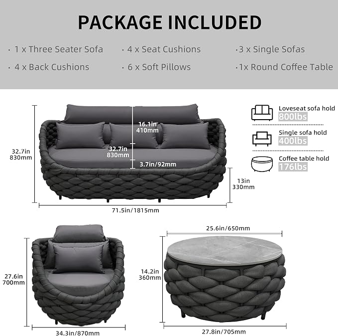 TWT Outdoor Patio Furniture Set, 5 Pieces Aluminum Sectional Sofa, Metal Patio - Image 2