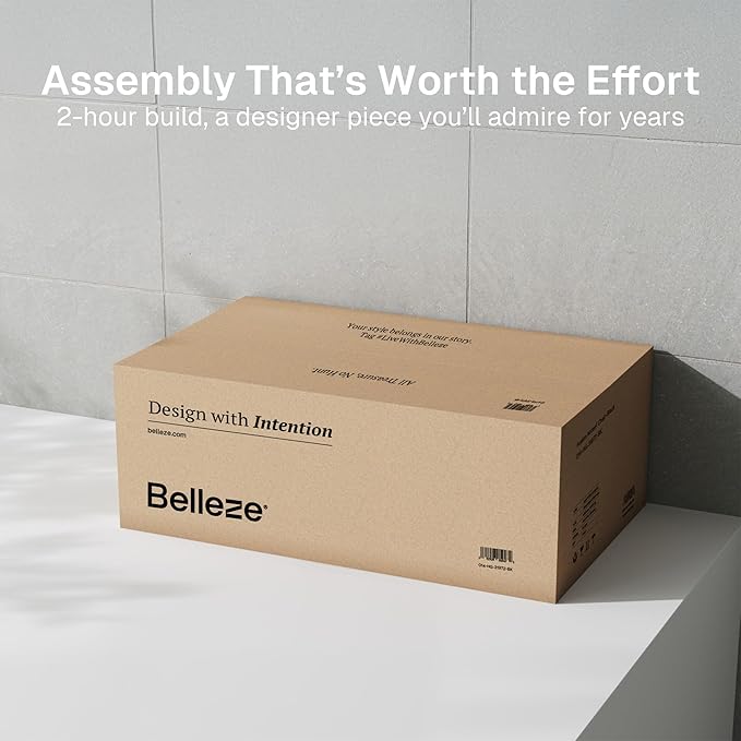 BELLEZE Sideboard Cabinet with 3 Drawers, Large Fluted Sideboard with Storage - Image 8