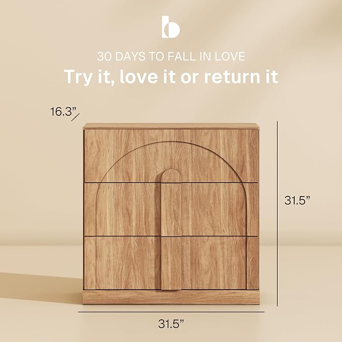 BELLEZE Sideboard Cabinet with 3 Drawers, Modern Wood Buffet Cabinet with Arc - Image 2