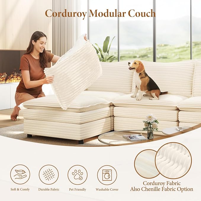 Vesgantti 108" Cloud Couch for Living Room, Deep Seat Sectional Modular Sofa - Image 6