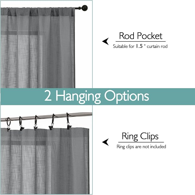 Chyhomenyc Charcoal Grey Semi Sheer Curtains 36 Inch Length, Light Filtering - Image 4