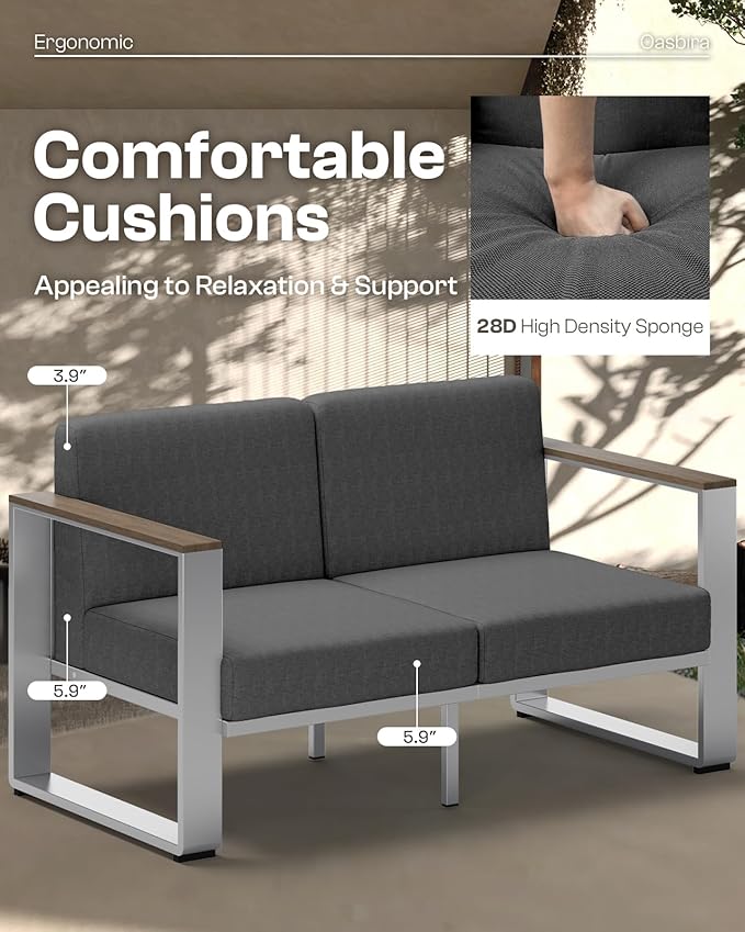 Outdoor Aluminum Loveseat, Modern Patio Patio Furniture - Image 2