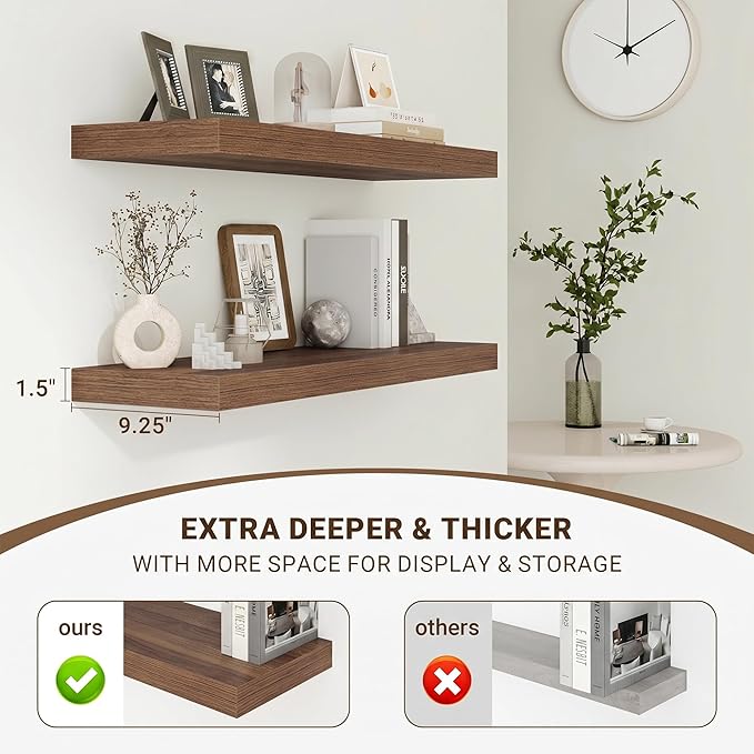 Acovy 40 Inch Floating Shelves, 3D Textured Wood Grain, Wooden Shelves - Image 5
