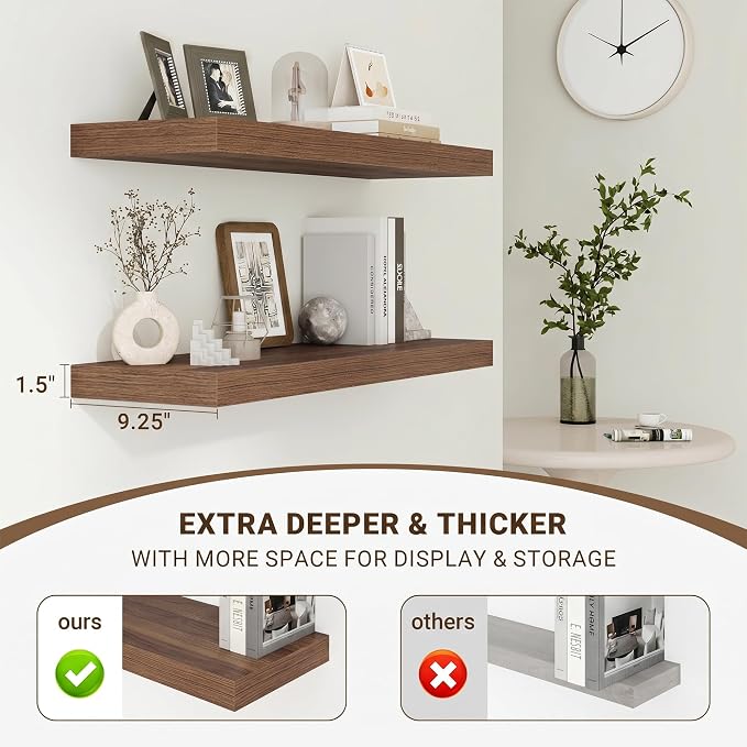 Acovy 16 Inch Floating Shelves, Wooden Shelves - Image 5