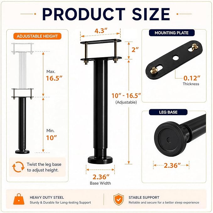 Adjustable Height Bed Frame Support Leg, Metal Bed Frame Support Legs - Image 2