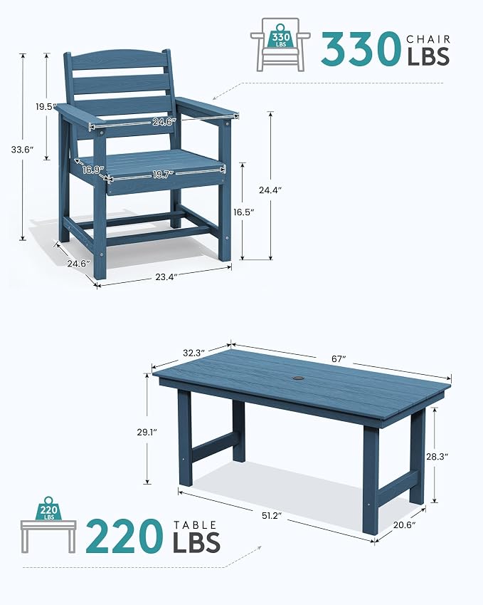 SERWALL Patio Dining Chair Set of 2, All Weather HDPE Outdoor Dining Chair - Image 4