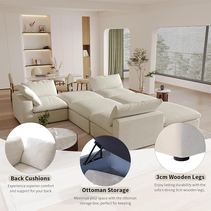 WJShome Cloud Modular Sectional Sofa, 160.6" Down Filled 5 Seater Couch - Image 4