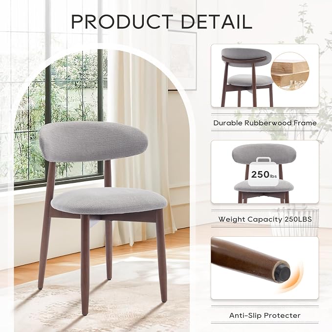 COLAMY Wooden Dining Chairs Set of 4, Modern Fabric Upholstered Dining Room - Image 5