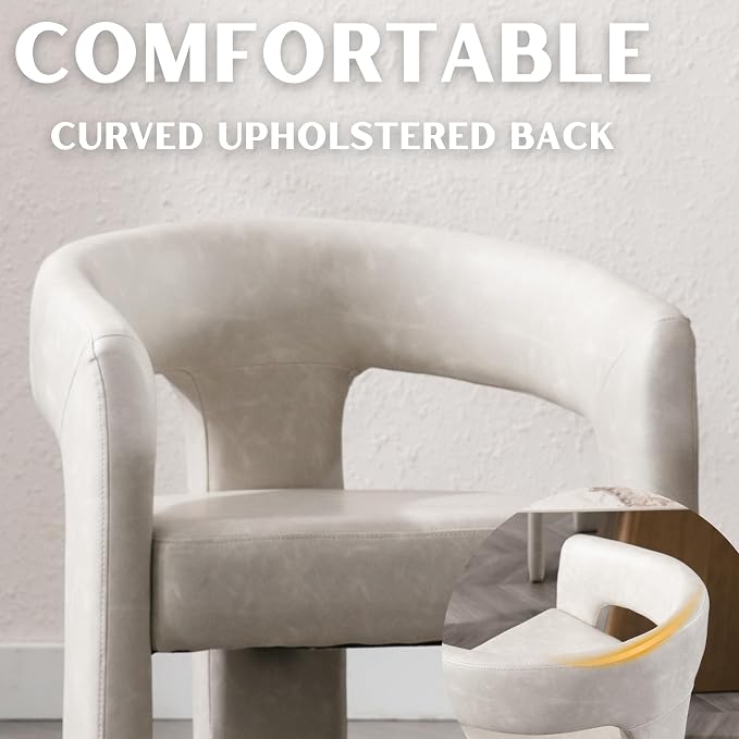RIVOVA Modern Barrel Dining Chair Grey PU Leather Upholstered Accent Side Chair - Image 4