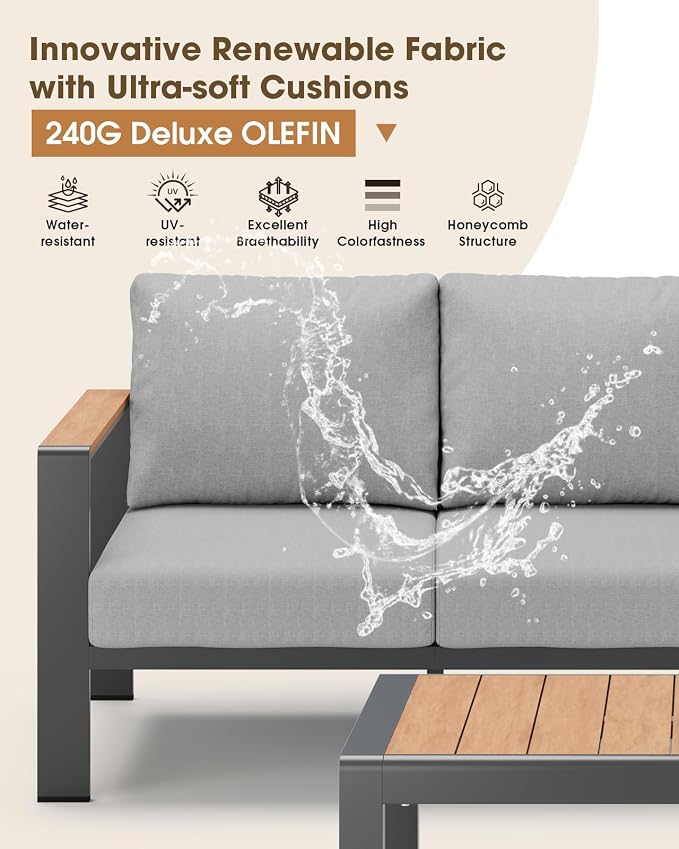 Aluminum Outdoor Patio Furniture Set 6 Seats, Outdoor Sectional Corner Sofa - Image 4