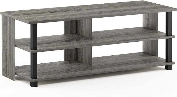 Furinno Sully 3-Tier Stand for TV Up to 48 Inch, French Oak Grey/Black by Furinno-FitsYourSpaceFitsYourBudget