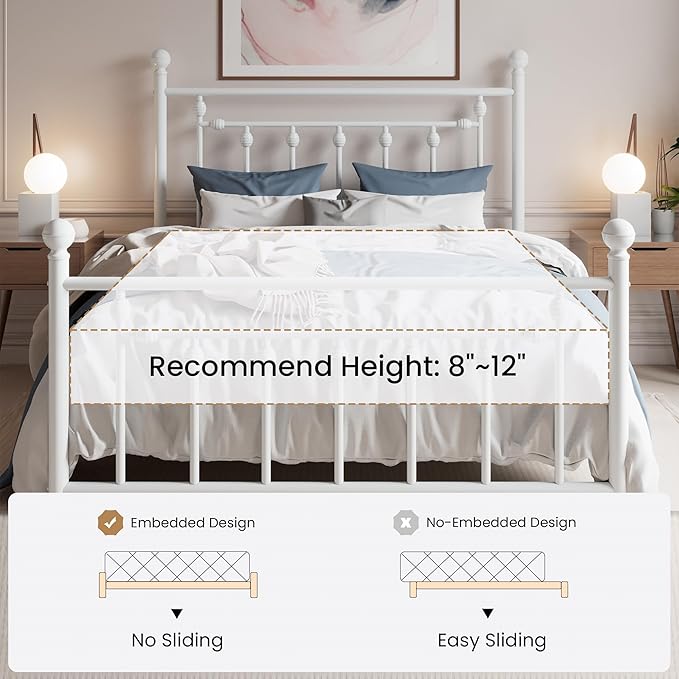 SHA CERLIN 14" Queen Size Metal Platform Bed Frame/Victorian Headboard and - Image 7