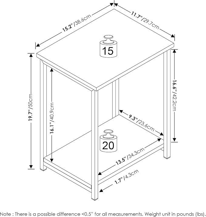 Furinno Simplistic Side Table Set of 2, 2-Tier Modern Metal Frame End Table - Image 3