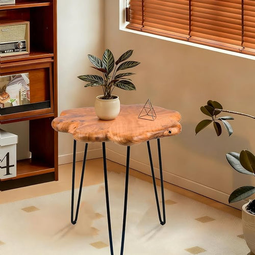 19.5 Inch Live Edge Side Table, Wood Small End Table by Unknown