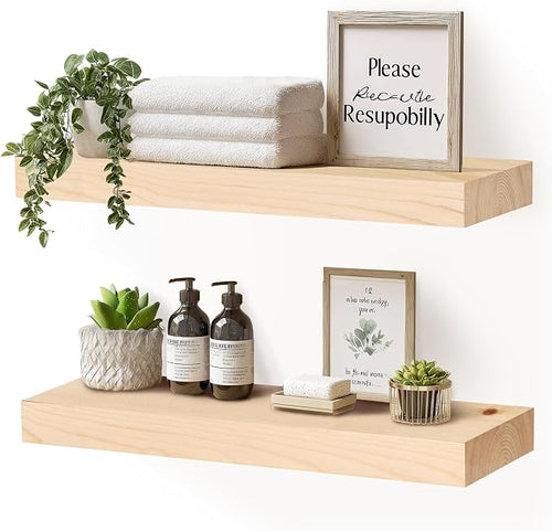 17x8x1.6 inch Floating Shelves Set of 2 – Solid Wood Rustic Wood Wall Mounted by YLYHSST