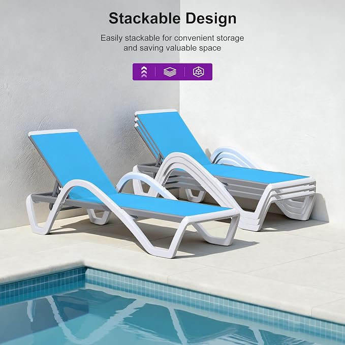 PURPLE LEAF Patio Chaise Lounge Chair Set Outside Aluminum Plastic Stackable - Image 5
