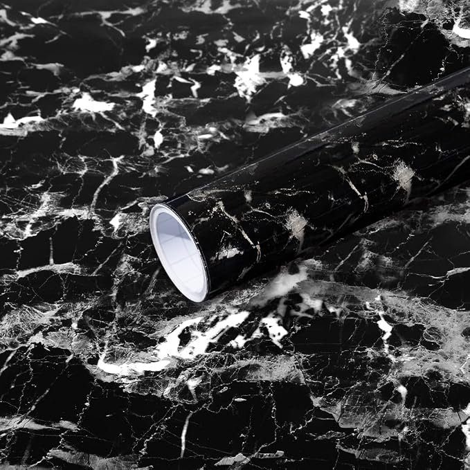Arthome Black Marble Contact Paper, Peel and Stick Black Silver Paper, Self by ArthomeWALLDECOR