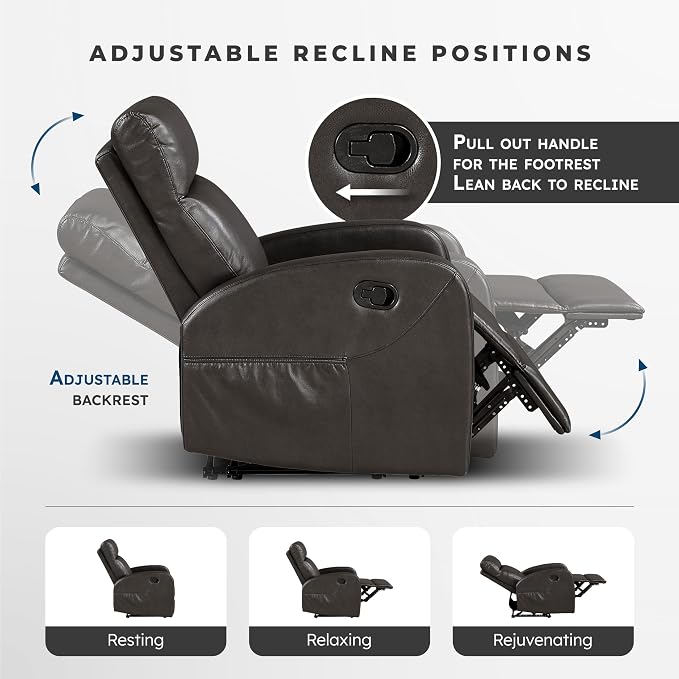 Lexicon Manual Recliner Chair, Faux Leather Reclining Chair, Wall Hugger - Image 4