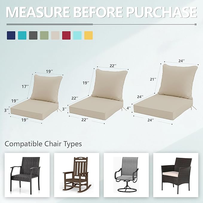 19x19 Inch Patio Chair Cushions Set of 4, Outdoor Furniture Cushions - Image 7