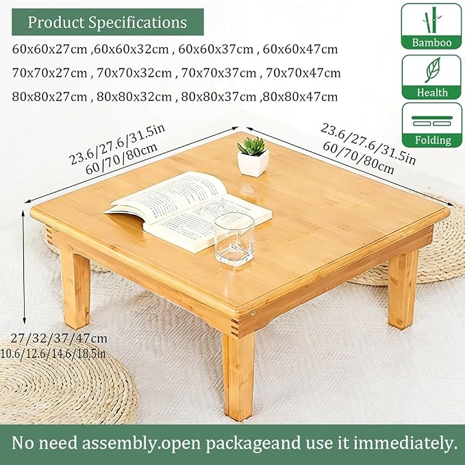 SH-tables Folding Table, Japanese-Style Household Square Bamboo Table, Computer - Image 2