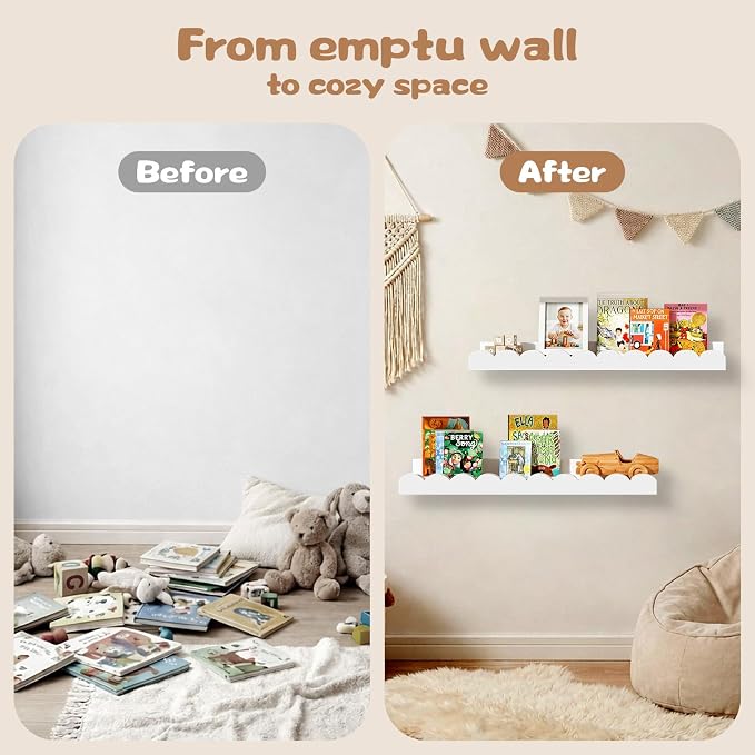 Nursery Floating Shelves for Kids Room, 2 Pack 23.6 Inch White Wall Shelves - Image 3